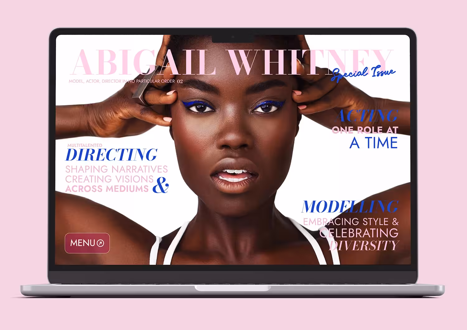 Showcase of the landing page from the website created for the multidisciplinary artist Abigail Whitney.
