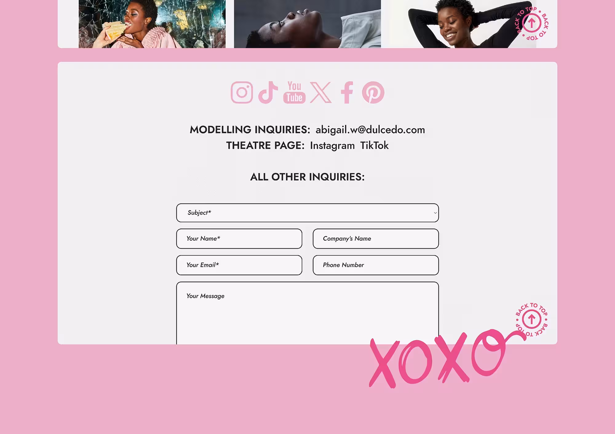 Showcase of the pages from the website created for the multidisciplinary artist Abigail Whitney.