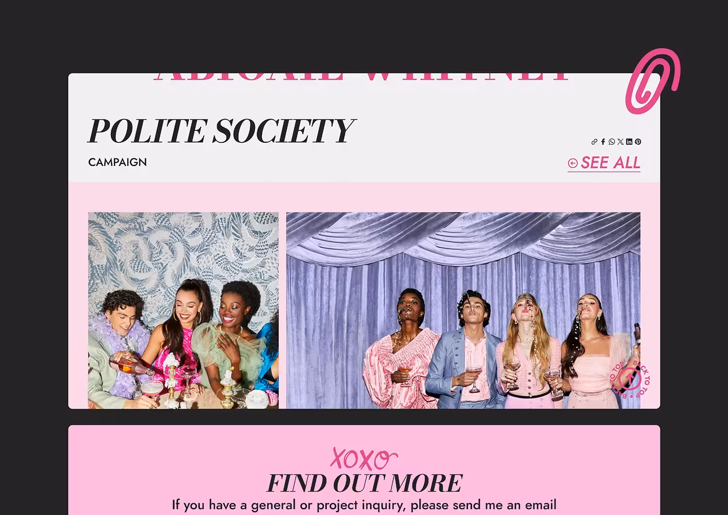 Showcase of the pages from the website created for the multidisciplinary artist Abigail Whitney.