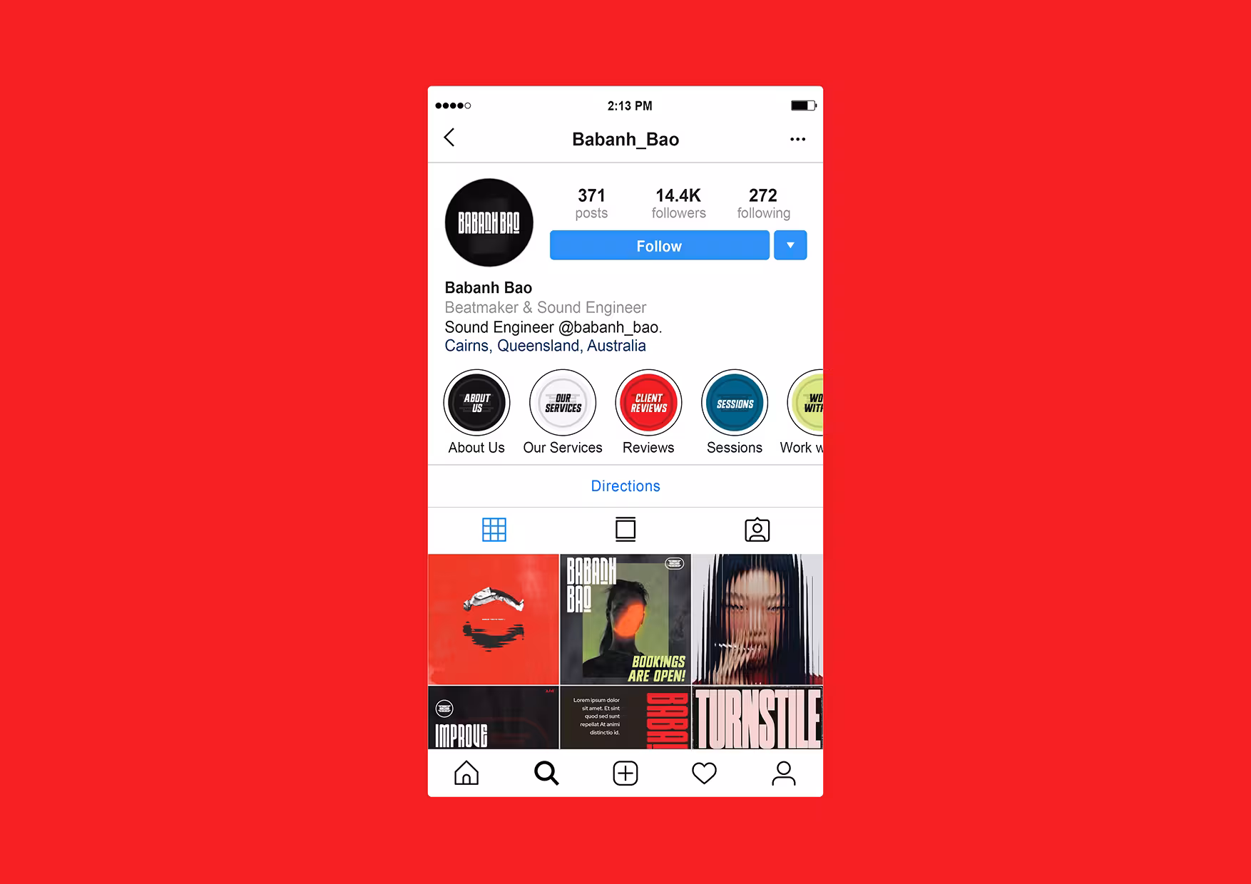Babanh Bao Instagram profile mockup highlighting social media brand identity system.