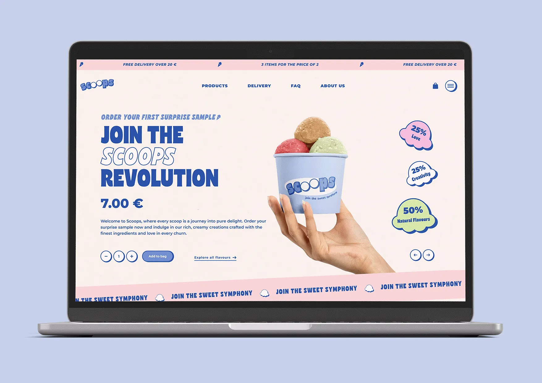 Laptop showing different pages of the Scoops website.