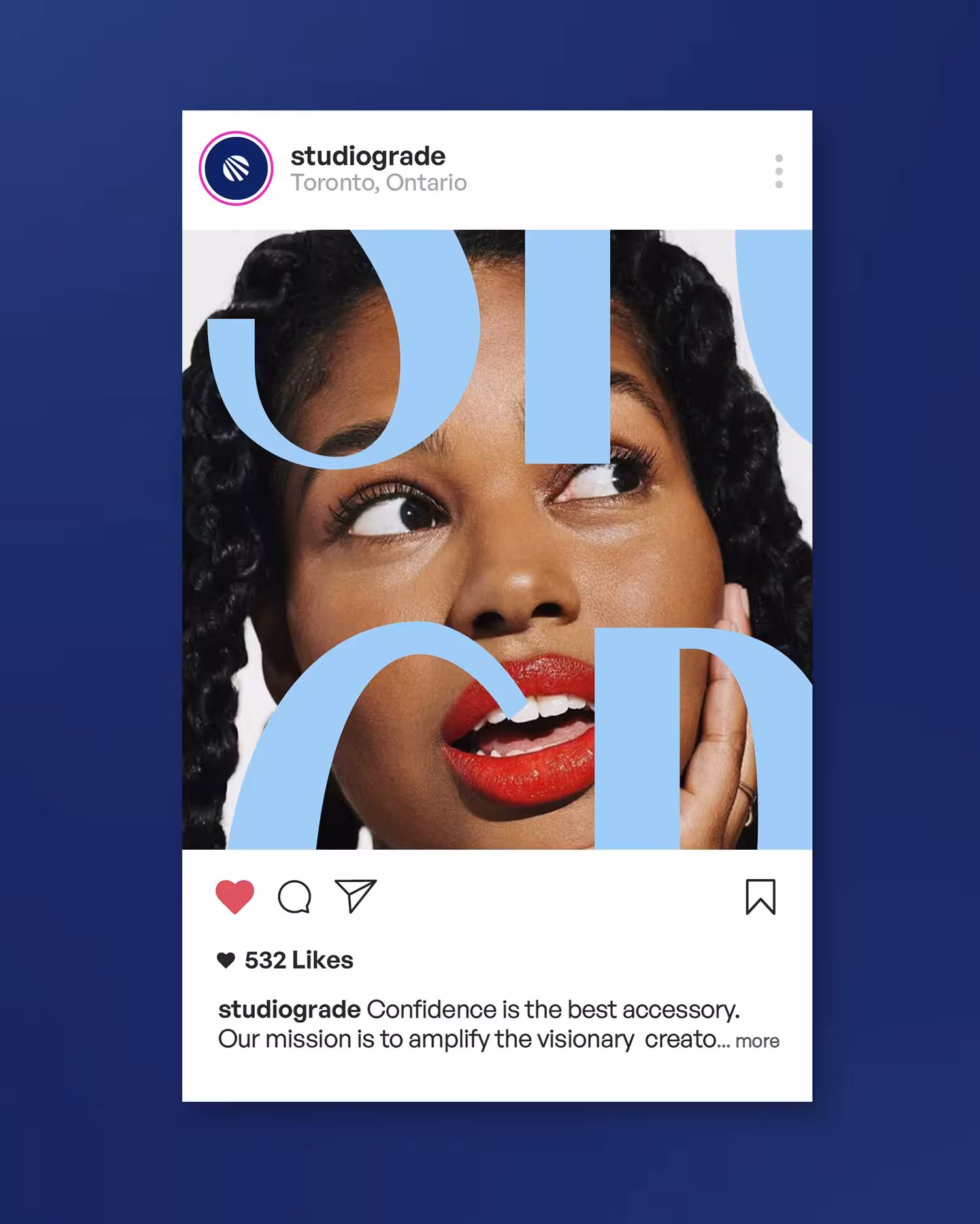 An example of a Studio Grade Instagram post with a high-fashion, editorial aesthetic.