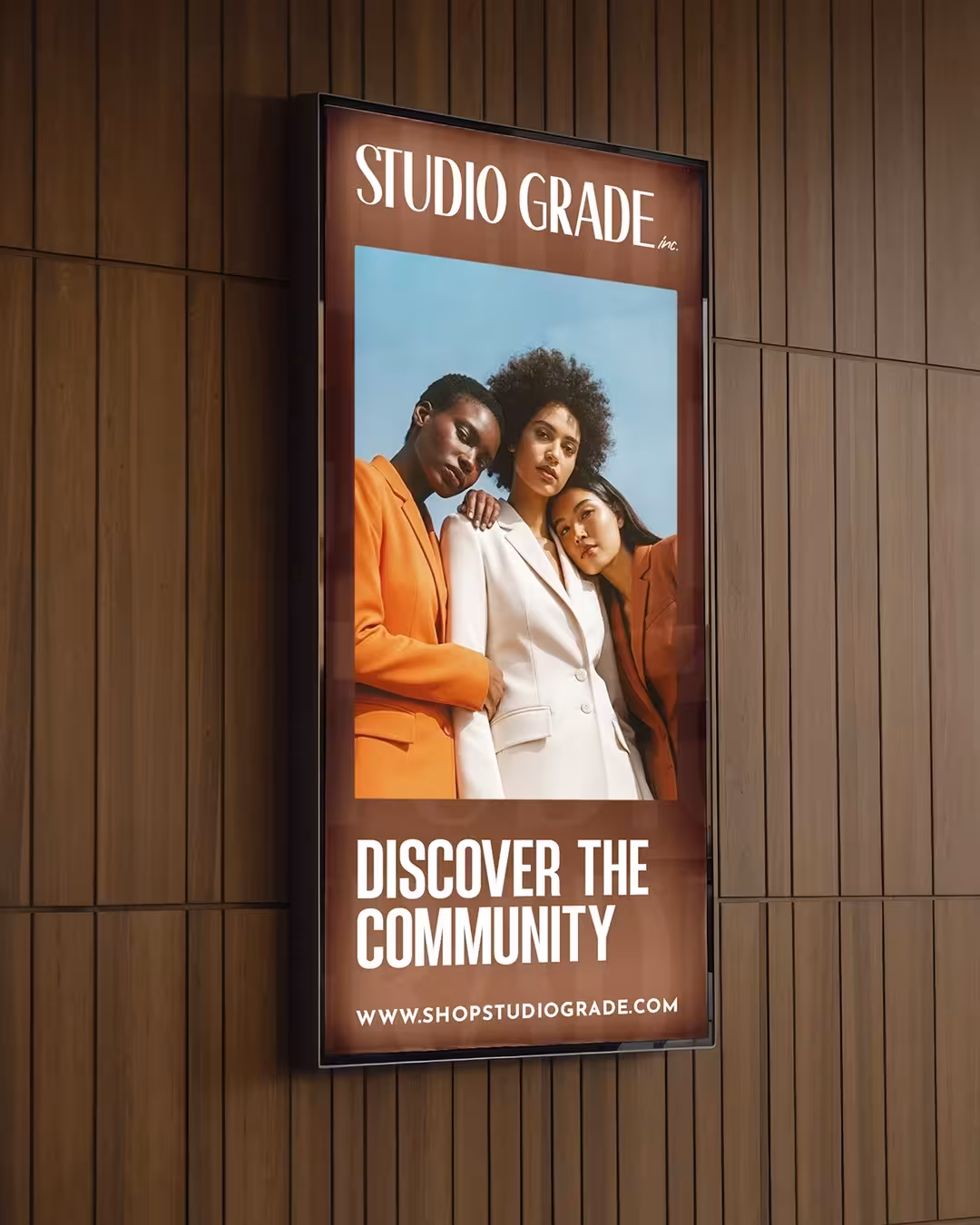A mockup of a poster campaign for the new Studio Grade brand.