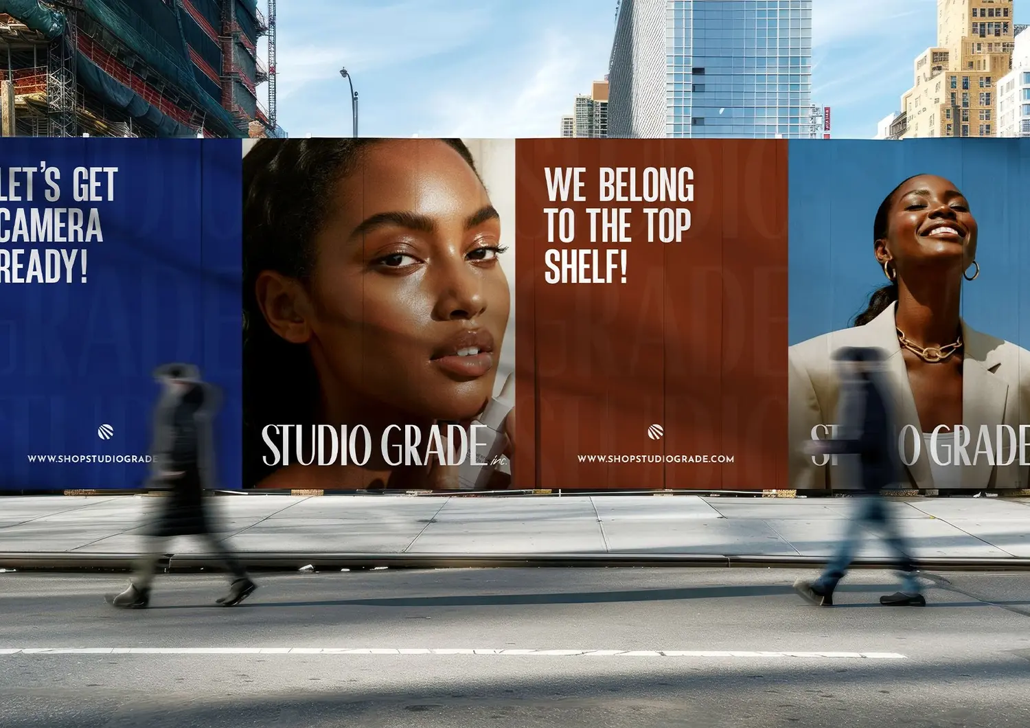 A mockup of a billboard campaign for the new Studio Grade brand.